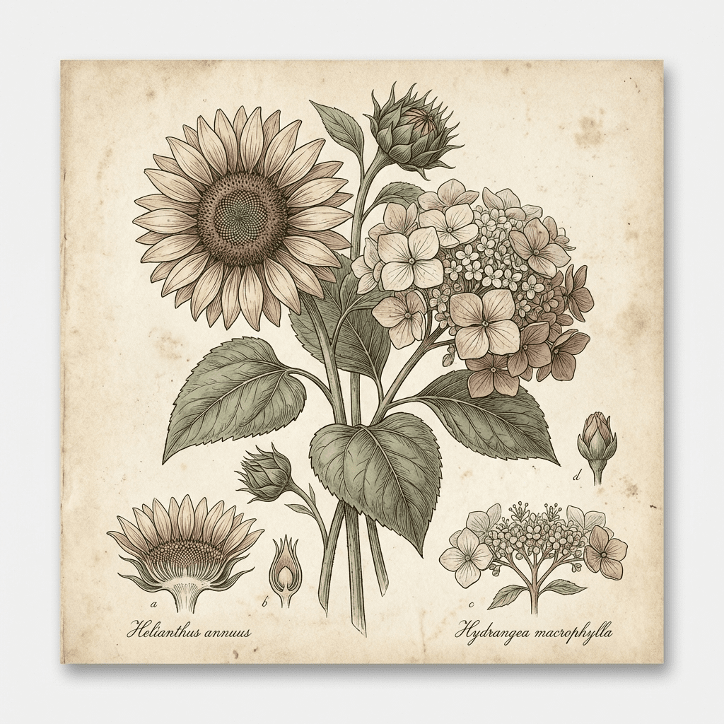New home blessing flowers arrangement with sunflowers and hydrangeas