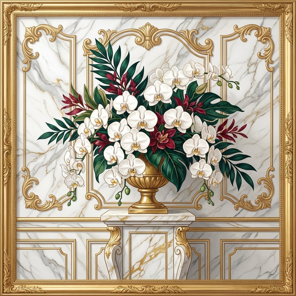 Elegant wedding floral arrangement featuring white Phalaenopsis orchids