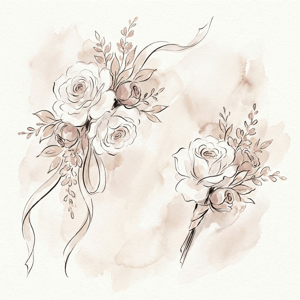 Elegant prom corsage with white roses and delicate accents.