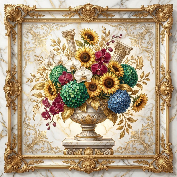 Stunning floral arrangement for a quarter-end celebration, featuring sunflowers, orchids, and hydrangeas.