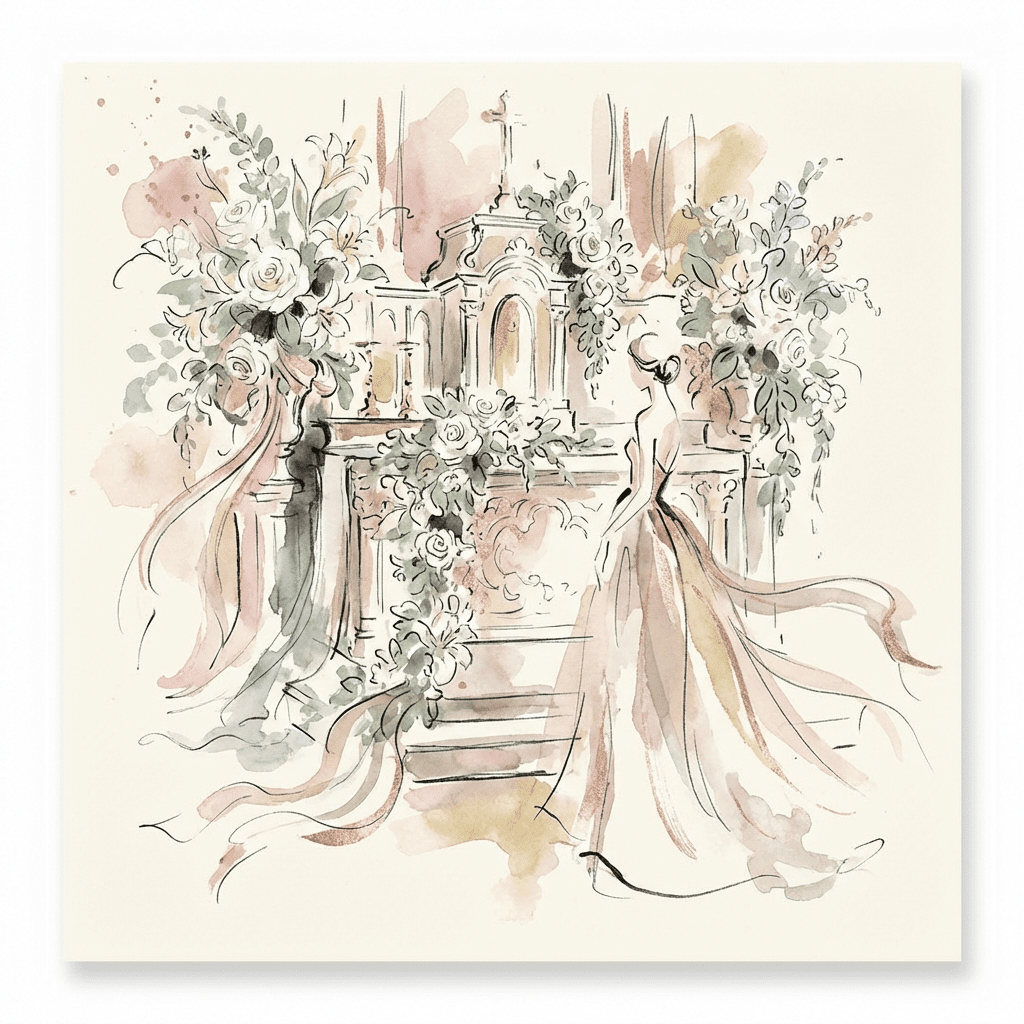 Elegant white roses and lilies adorning a church altar for a quinceañera, symbolizing purity and new beginnings.