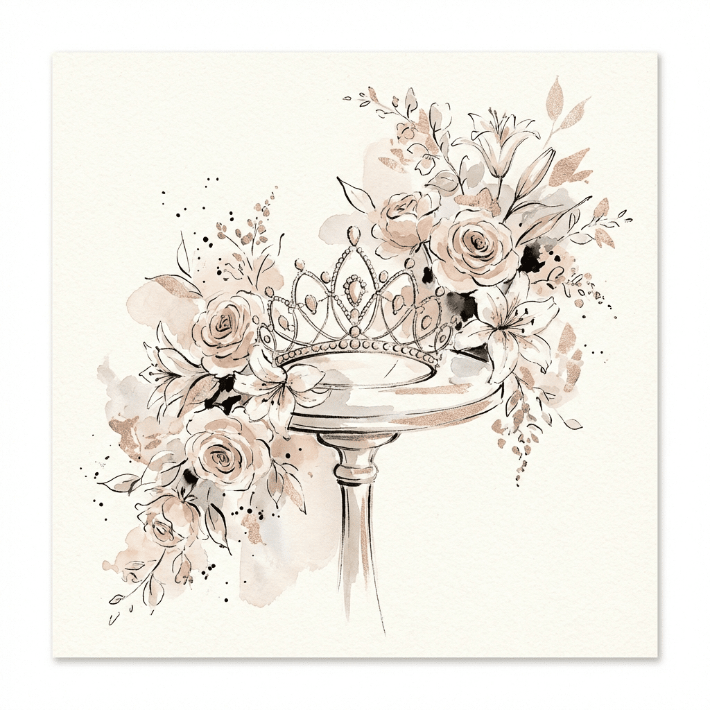 Stunning quinceañera tiara table centerpiece with roses and lilies.