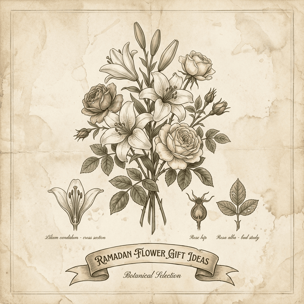 Elegant Ramadan flower arrangement with white lilies and roses