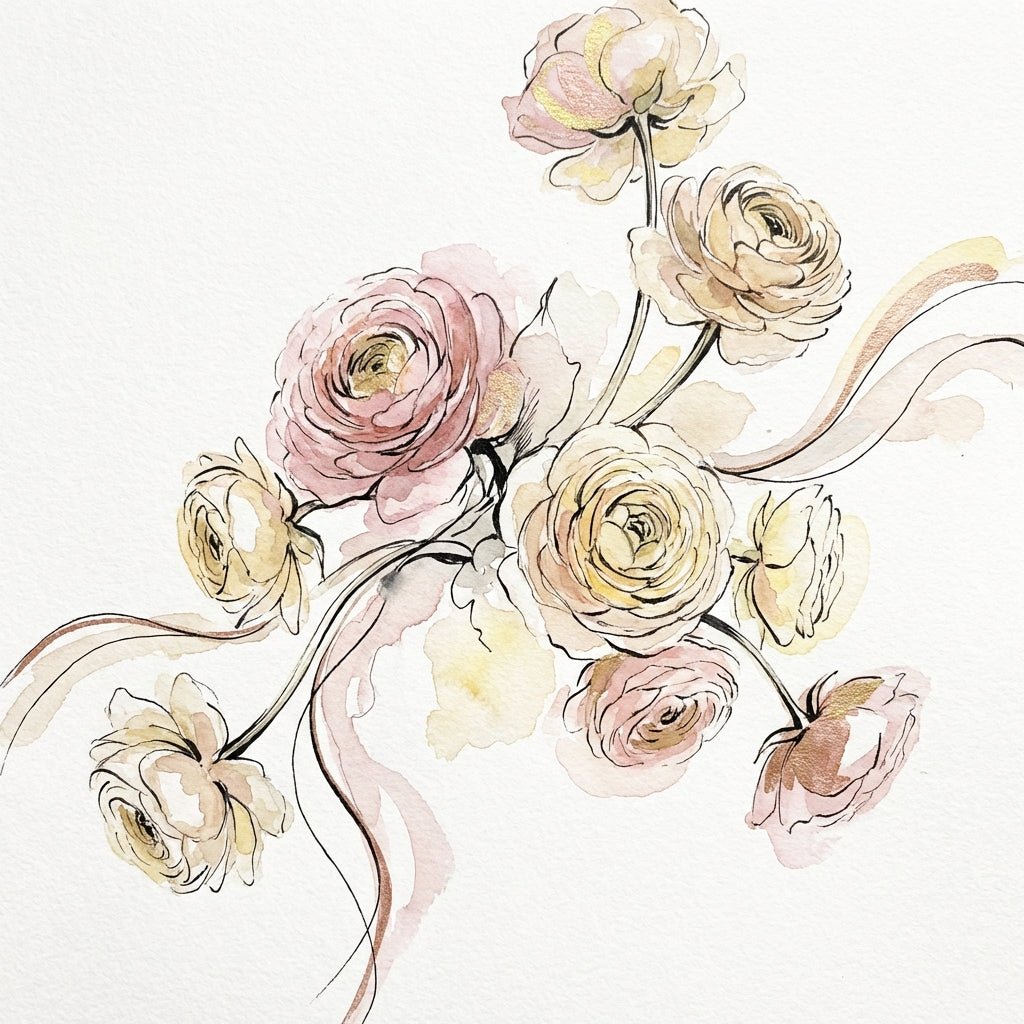 Ranunculus wedding bouquet with various colors