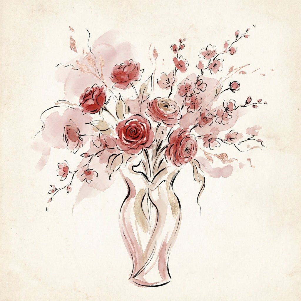 Romantic flower subscription arrangement with red roses.
