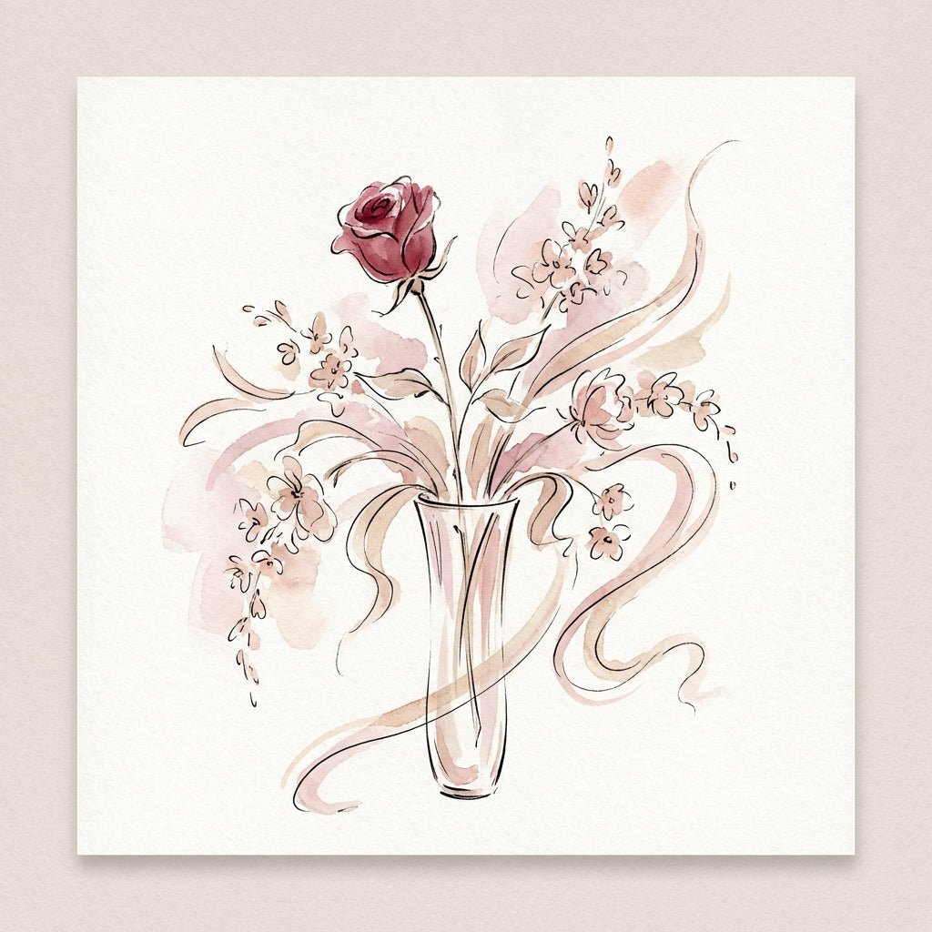 Single red rose in a slender vase, symbolizing romance for Valentine's Day.