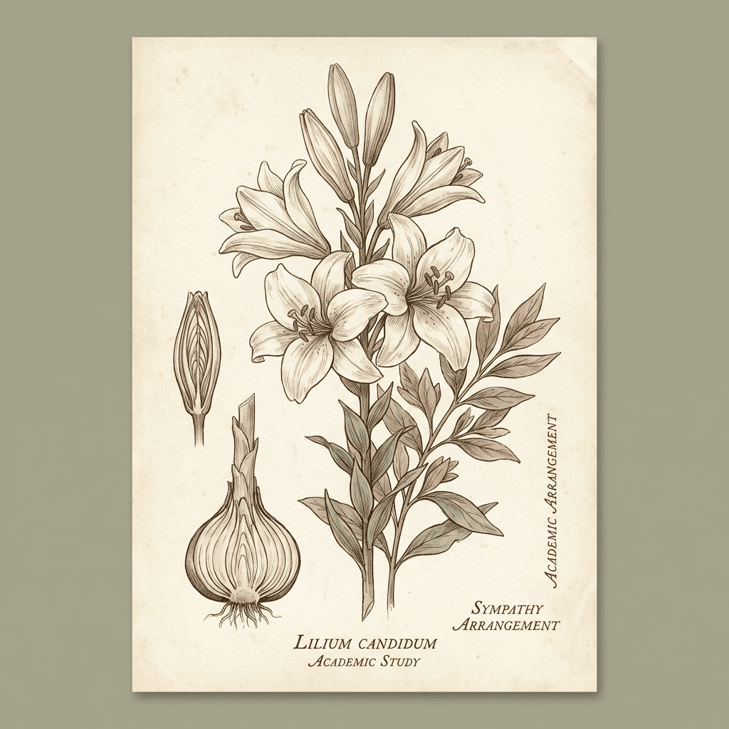 Elegant white lily arrangement for sympathy.