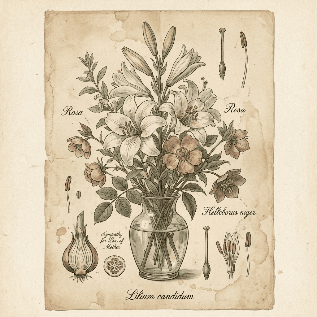 Elegant white lily sympathy arrangement for loss of mother