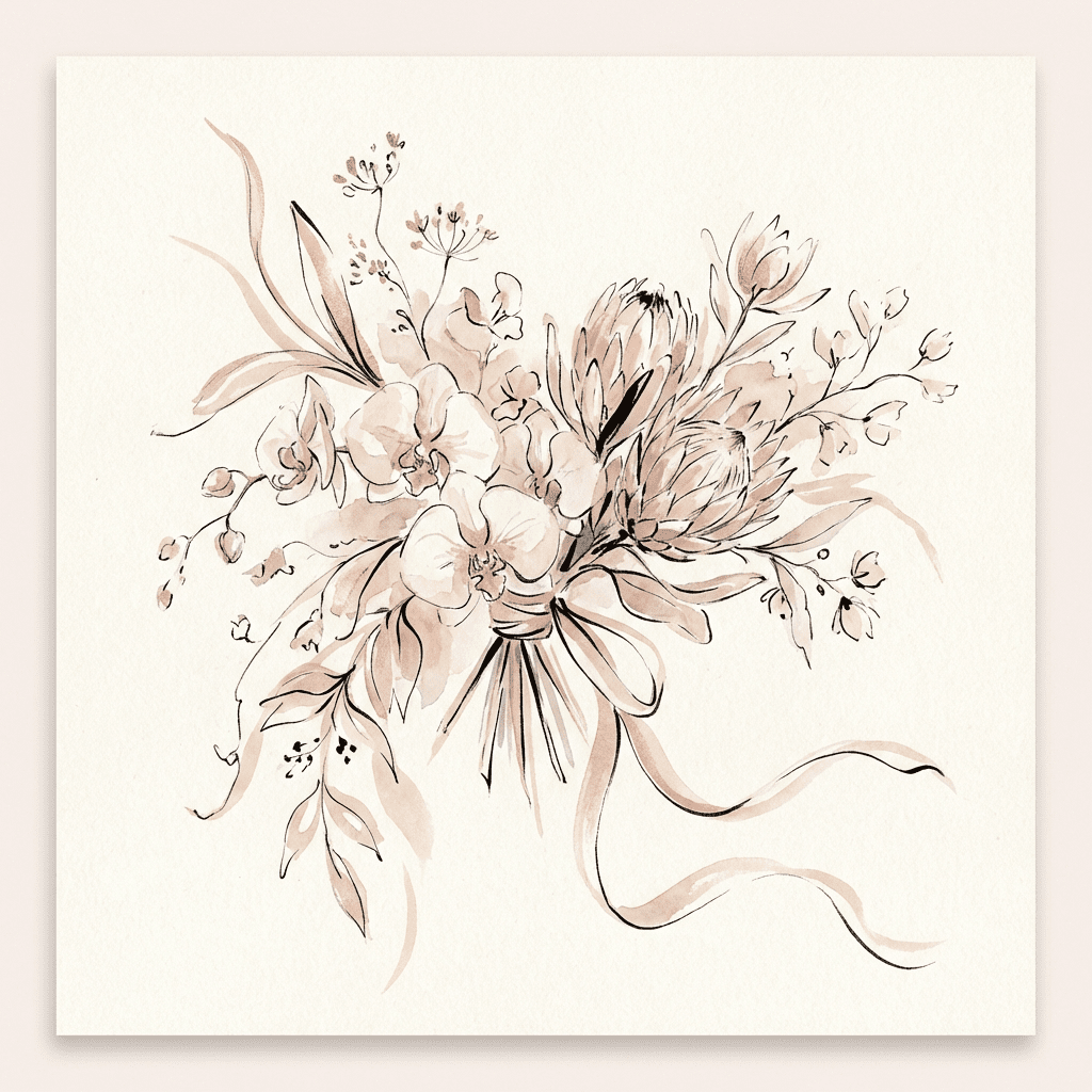 Luxury birthday flower arrangement with orchids and protea