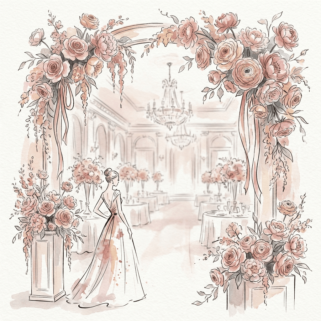 Valentine's Day event floral arrangements in a luxurious venue