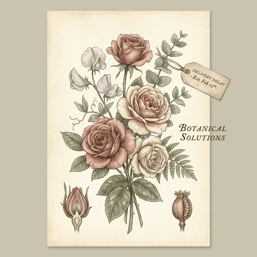 Valentine's Day flowers with a delayed delivery note