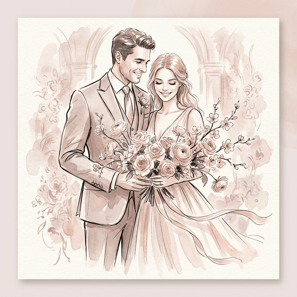 Father and daughter smiling with a Valentine's Day bouquet.