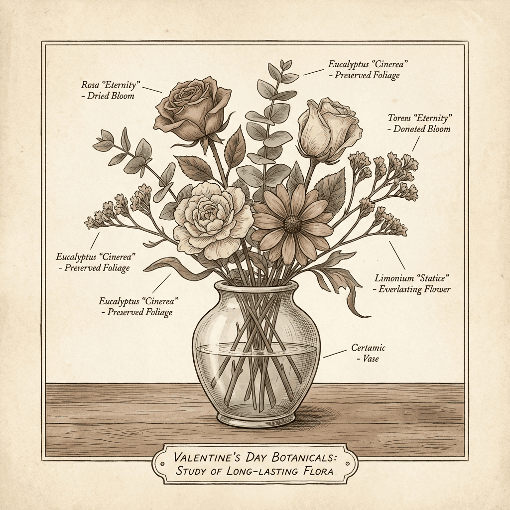 Long-lasting Valentine's Day flowers in a vase on a table.