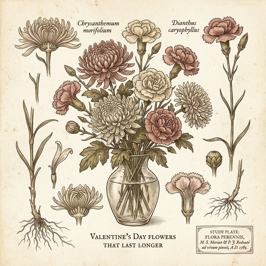 Long-lasting Valentine's Day flower arrangement with chrysanthemums and carnations
