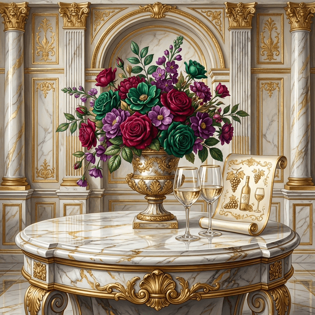 Luxury Valentine's Day flower arrangement with wine pairing.