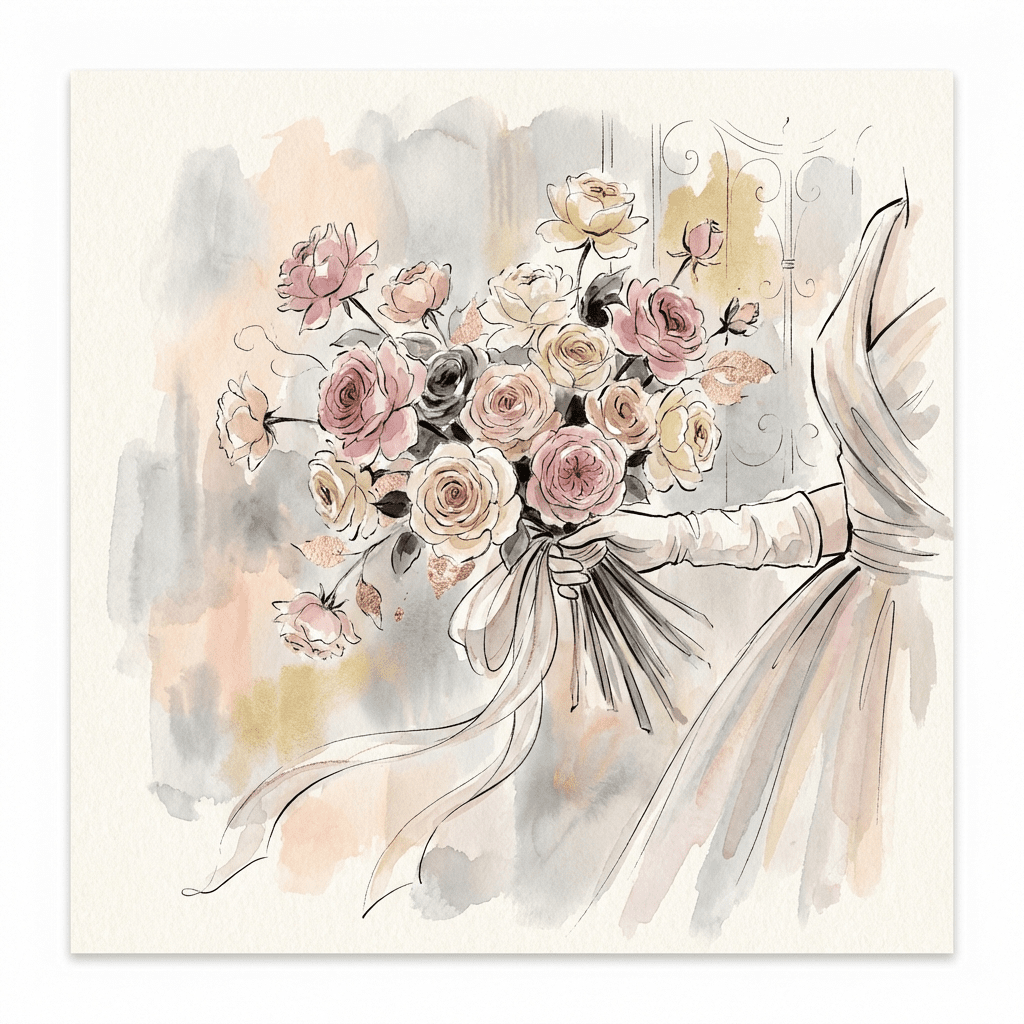 Luxurious Valentine's Day garden rose bouquet in shades of pink and cream.