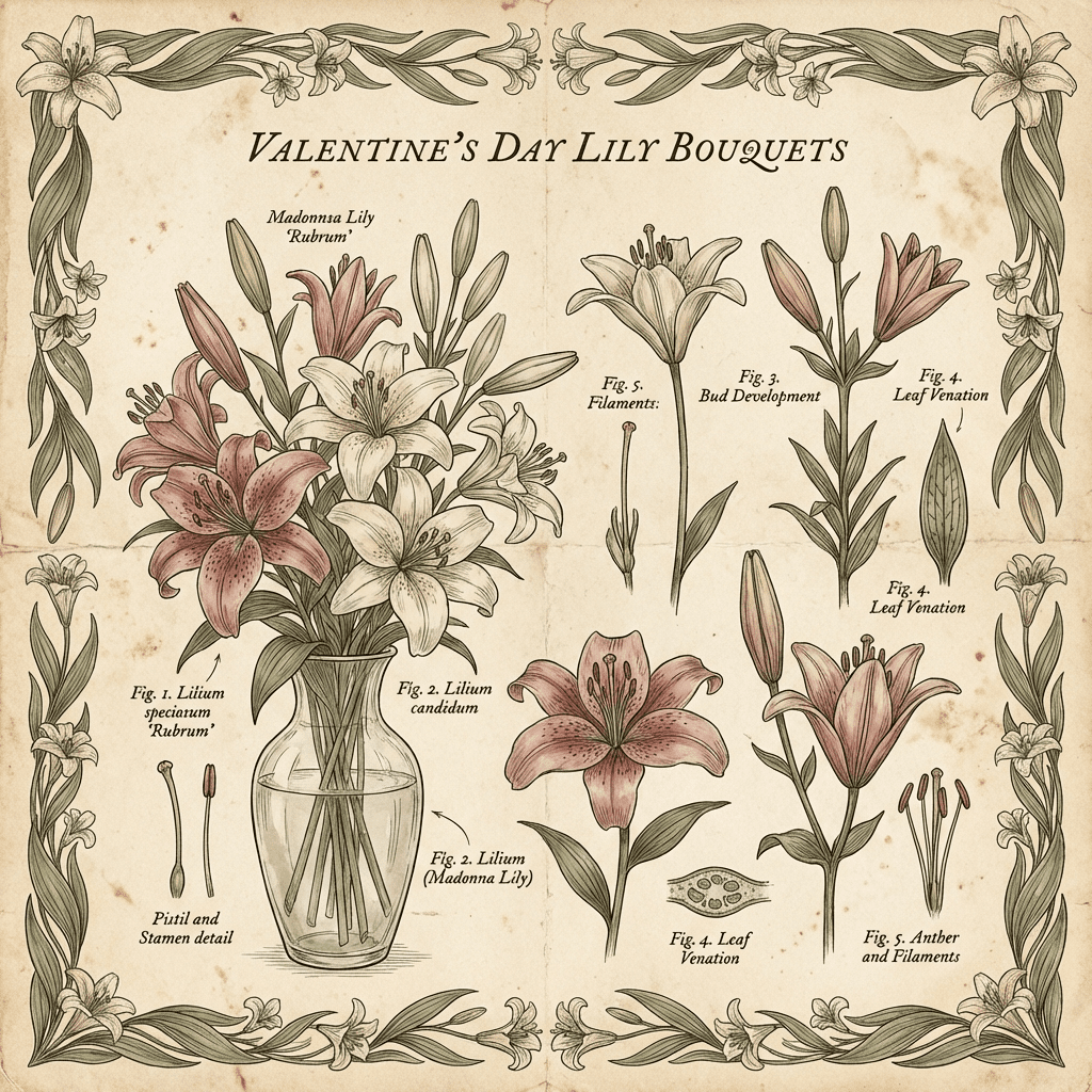 Elegant Valentine's Day lily bouquet with pink and white blooms