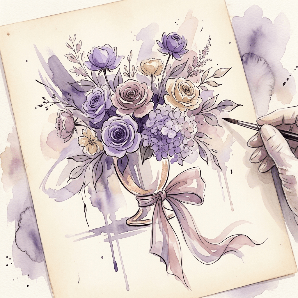 Purple flower arrangement for Valentine's Day