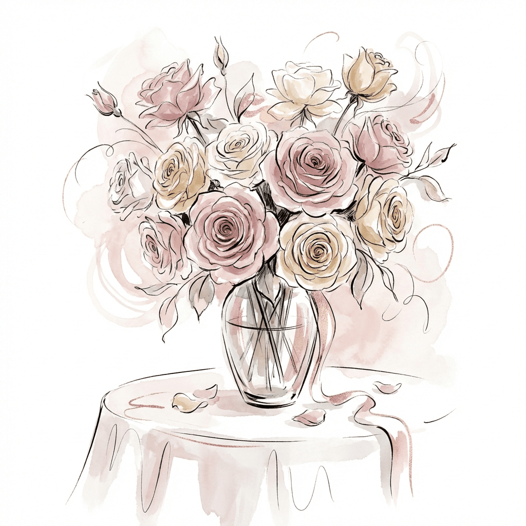 Romantic Valentine's Day rose bouquet on a table.