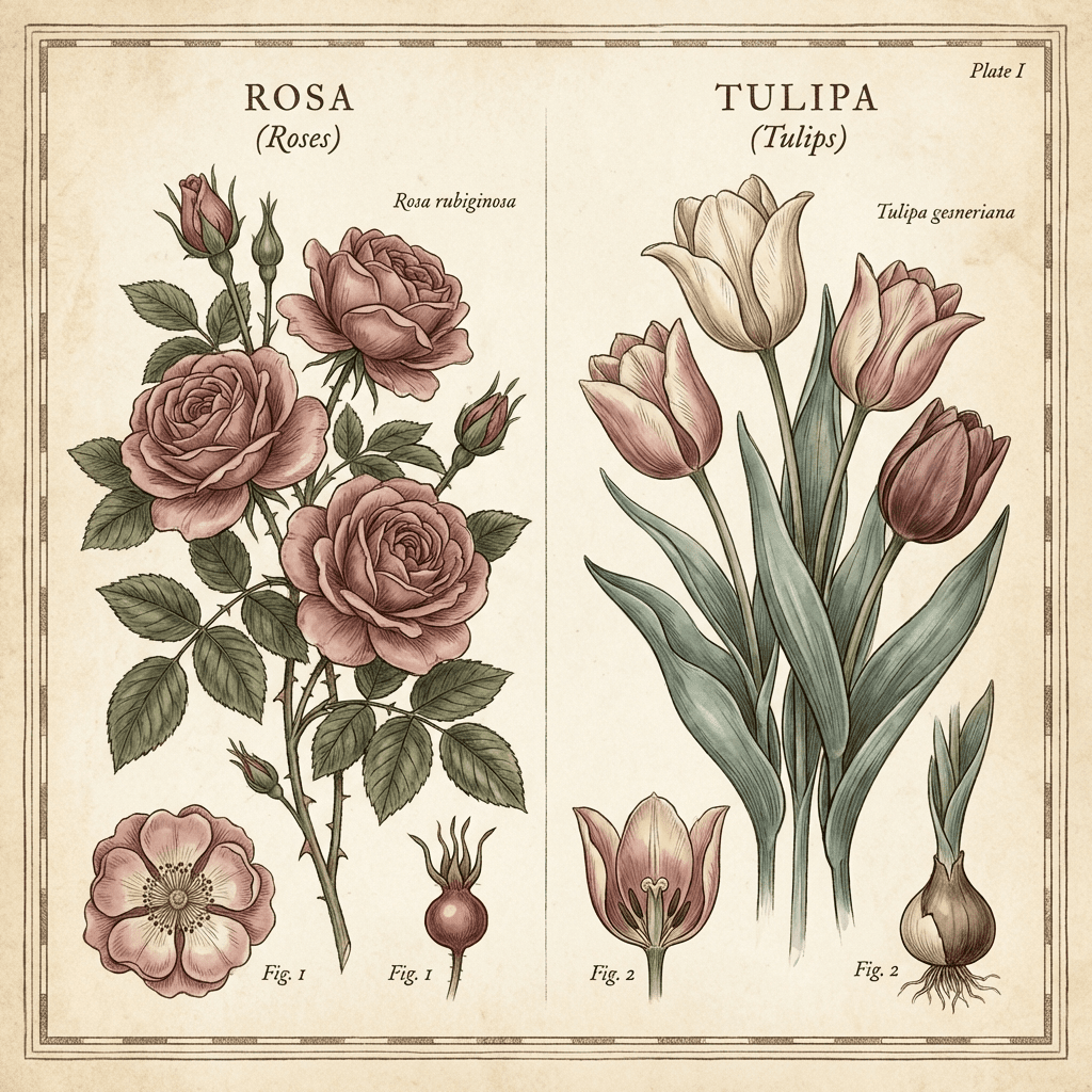 Valentine's Day roses and tulips in a romantic setting