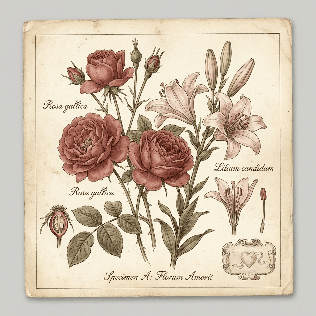 Romantic Valentine's Day bouquet with red roses and lilies