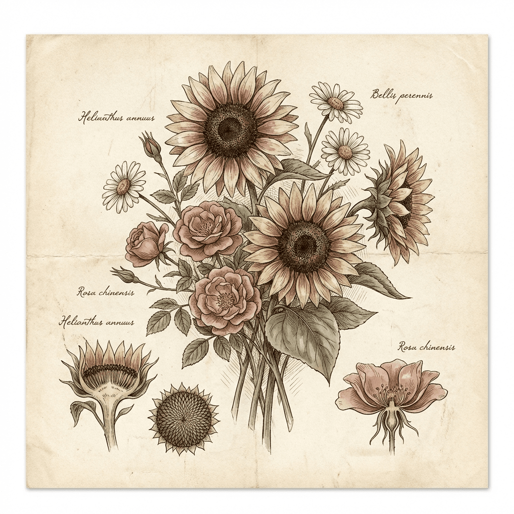 Cheerful Valentine's Day sunflower arrangement with roses and daisies