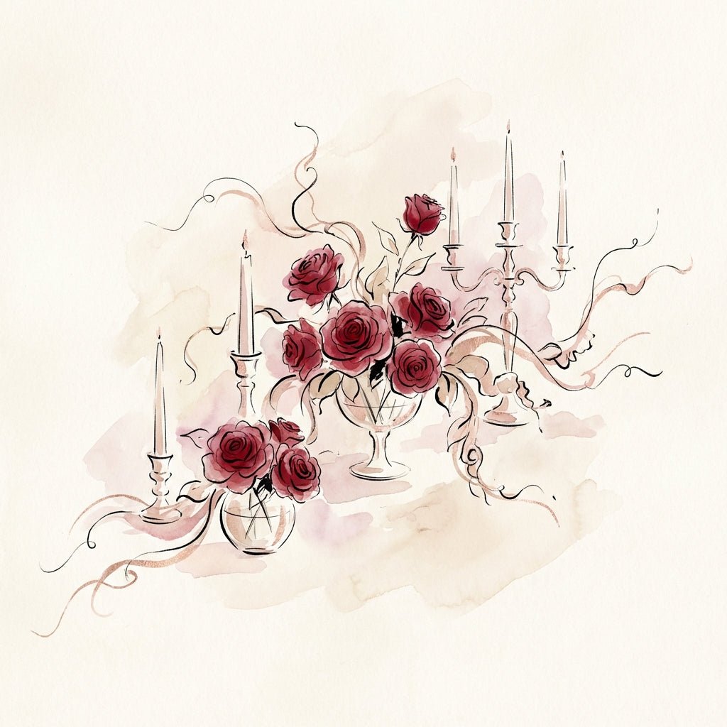 Elegant Valentine's Day table centerpiece with red roses and candles