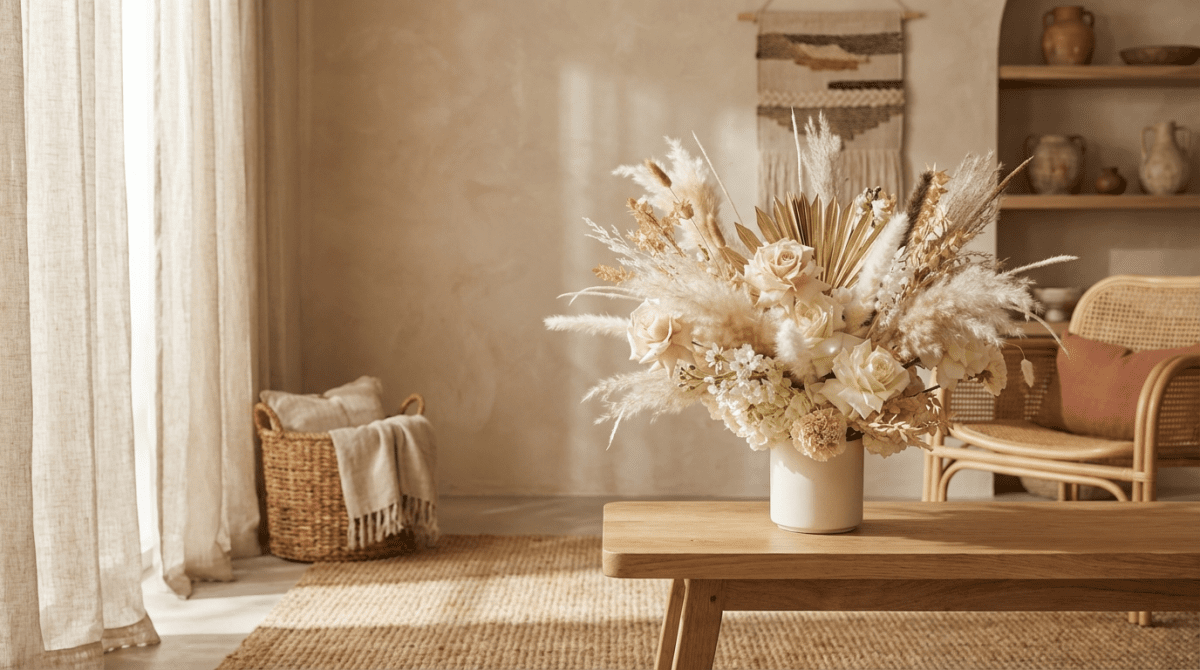 Desert Bloom arrangement in modern living room setting