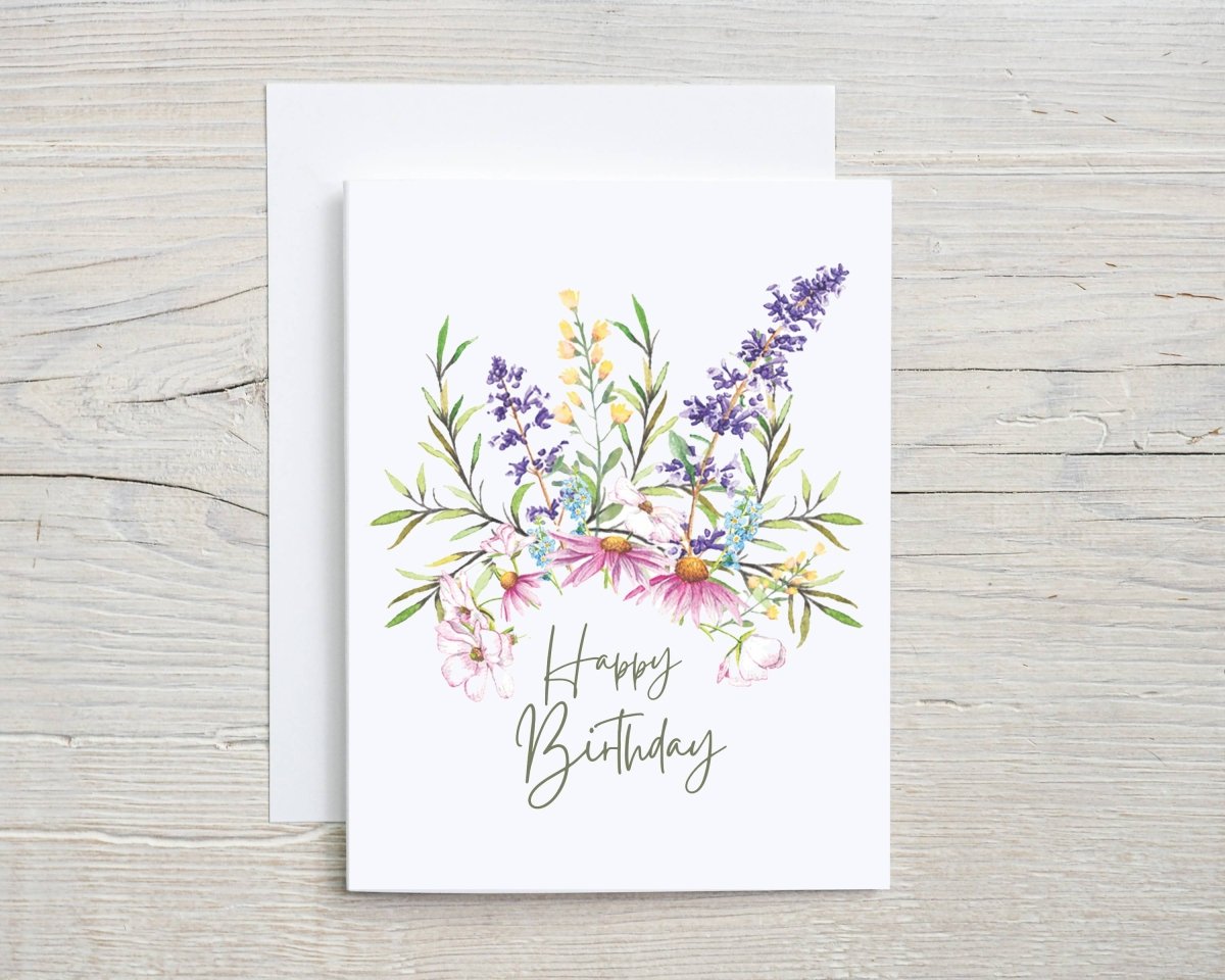 Watercolor Wildflower Birthday Card- hand painted Botanical 