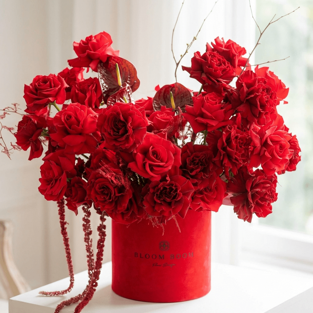 The Grand Ruby | Luxury Red Rose & Anthurium Hatbox | Flower delivery Los Angeles