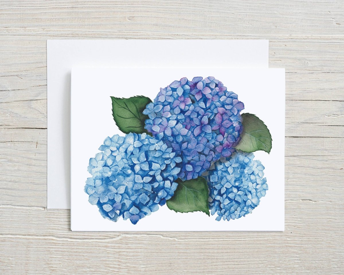 Hydrangea Watercolor Card, Blue and Purple Floral Art, 