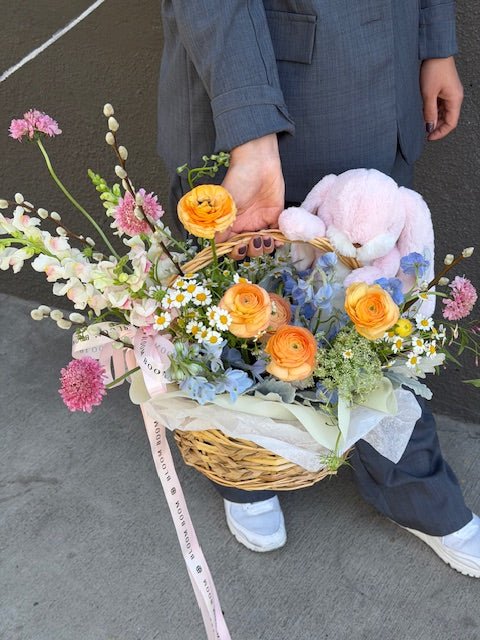 Easter Bunny's Flower Basket-Ranunculus, Scabiosa, Snap Dragons, Jasmine