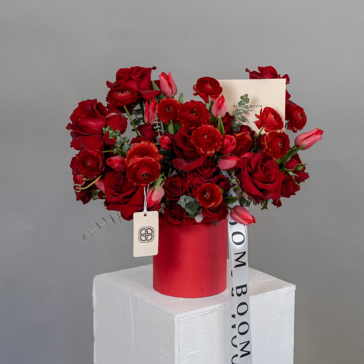 Flowers box "Passion red flower" with tulips