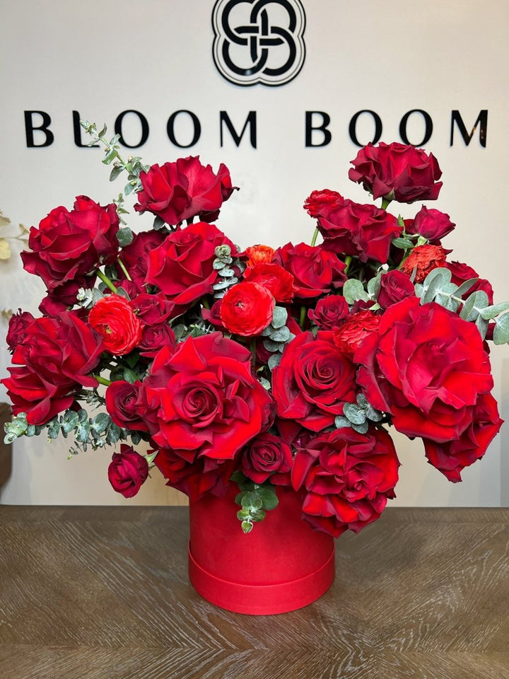 Flowers box "Passion red flower" with tulips