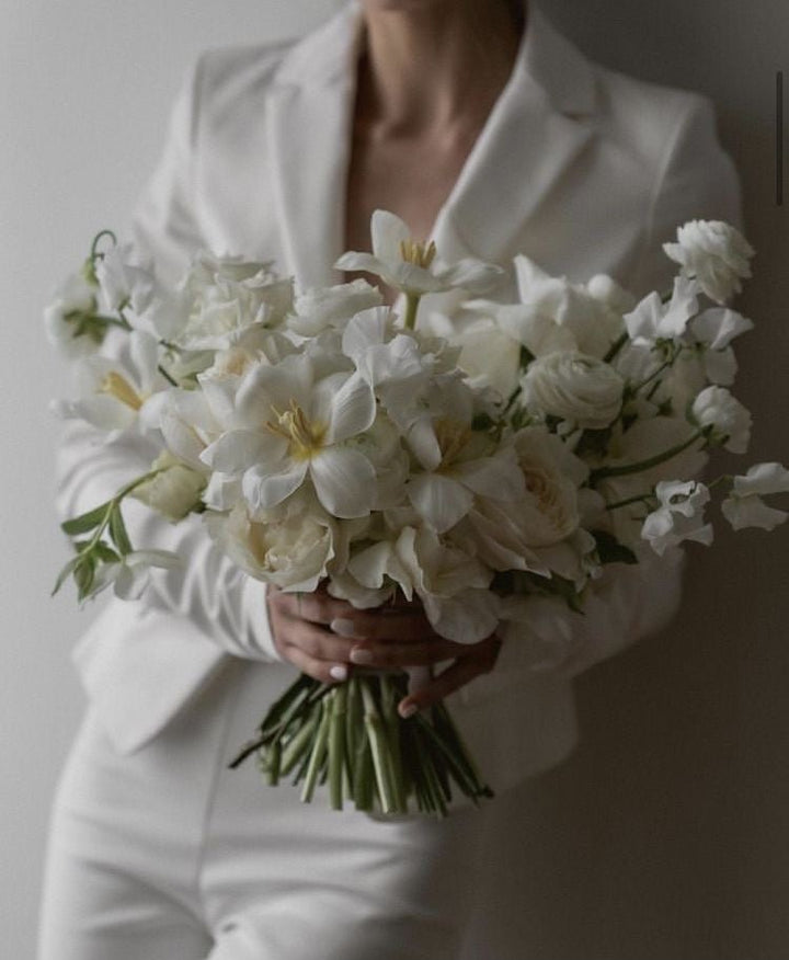 Bridal bouquet with tulips and hydrangea