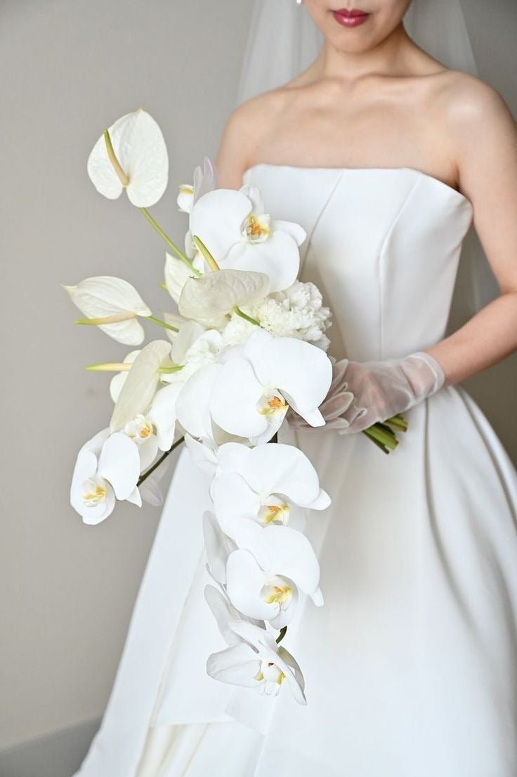 Bridal bouquet with anthurium, orchid and hydrangea