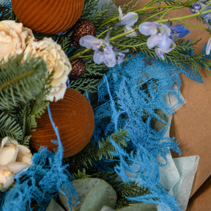 Bouquets "Frosty Christmas" with rose and delphinium