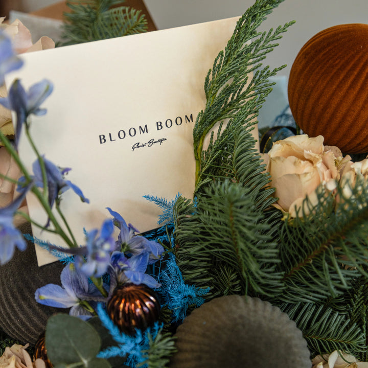 Bouquets "Frosty Christmas" with rose and delphinium