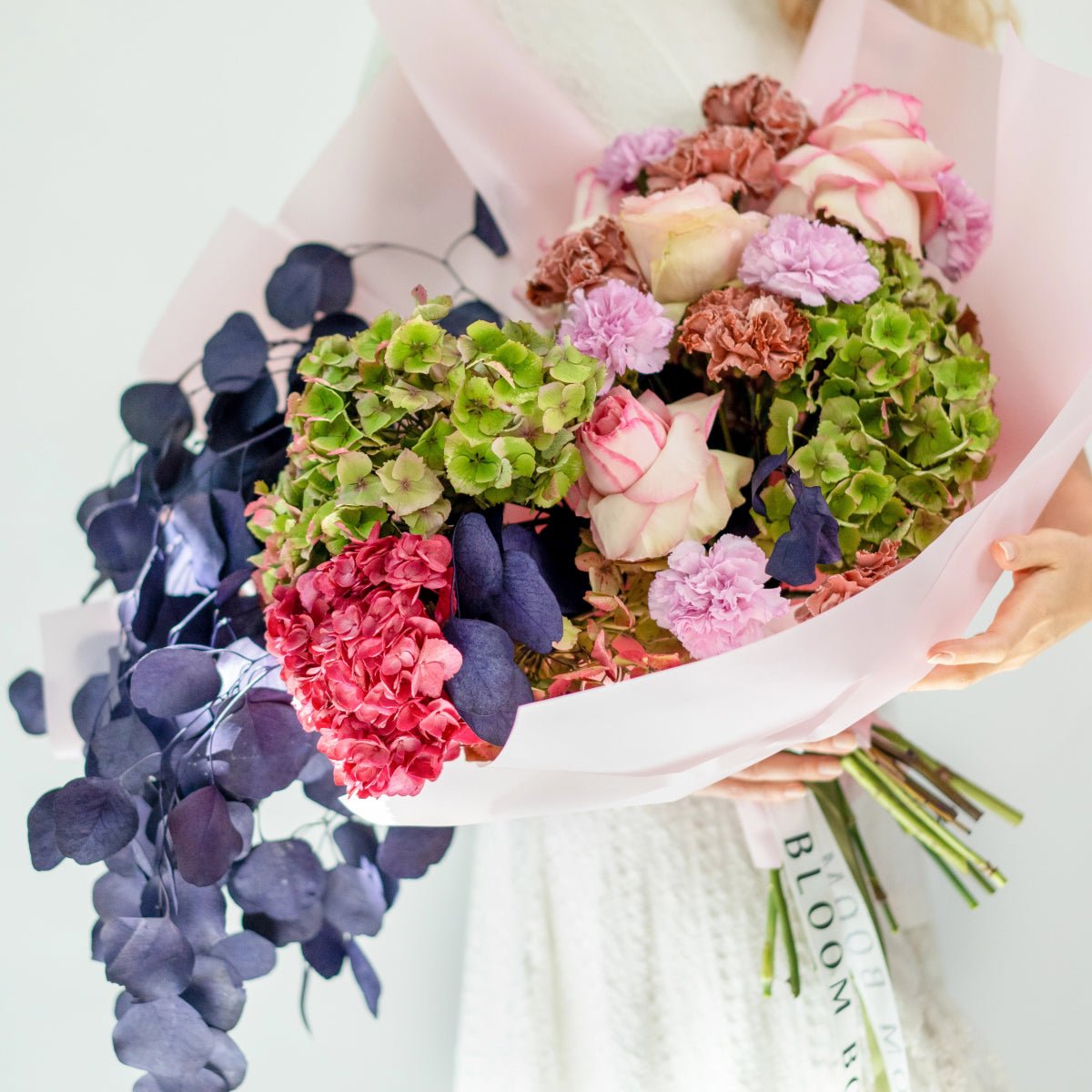 Bouquet "Celestial" with hydrangea carnations and roses
