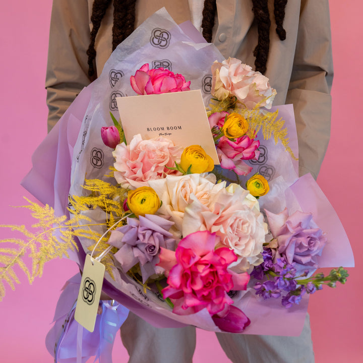 Simple bouquet "Spring Garden" with roses and tulips