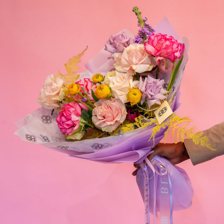 Simple bouquet "Spring Garden" with roses and tulips