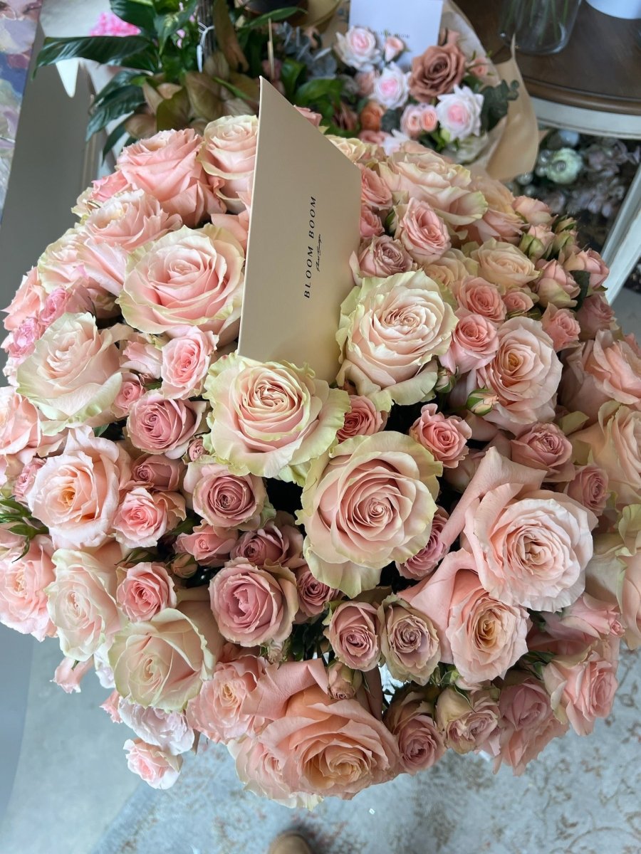50 Pink Roses in a Woven Basket | Luxury LA Florist