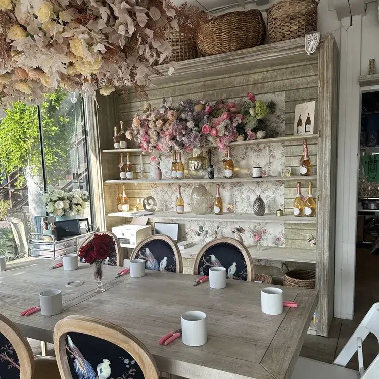 Workshop seats and floral materials ready at Bloom Boom