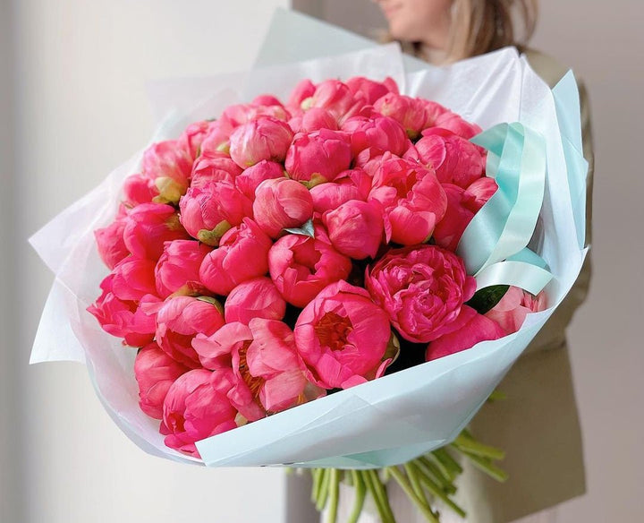 Coral peonies bouquet