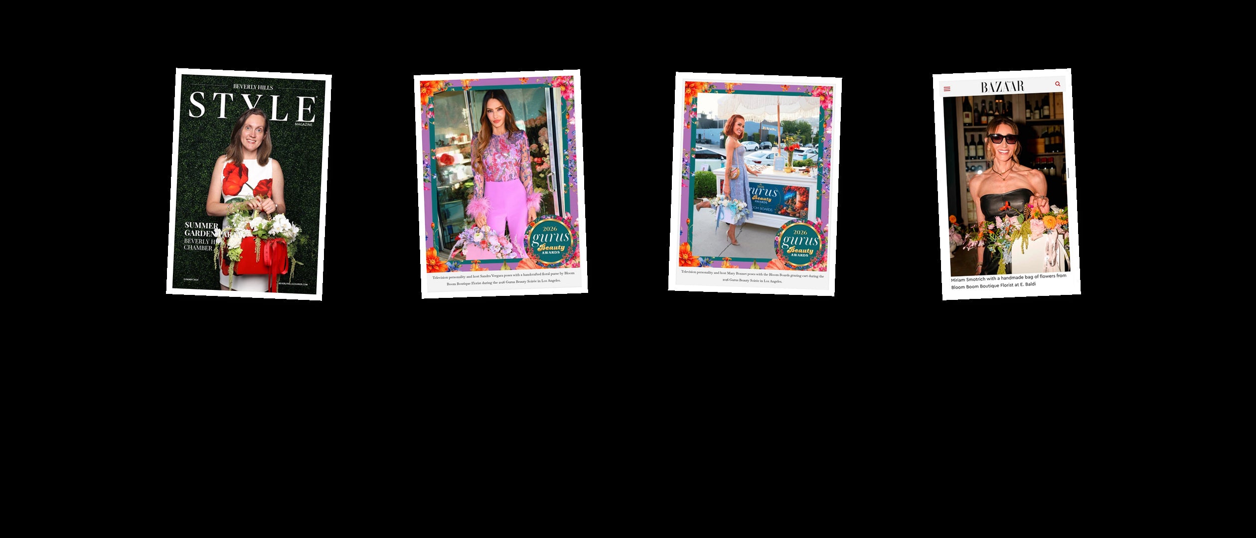 Designer Floral Purse featured in Beverly Hills Style, Gurus Beauty Awards, and Bazaar