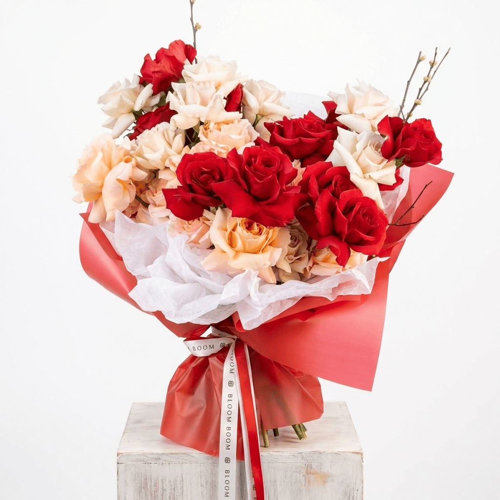 Velvet and Lace | Romantic Blush & Red Rose Valentine's Bouquet