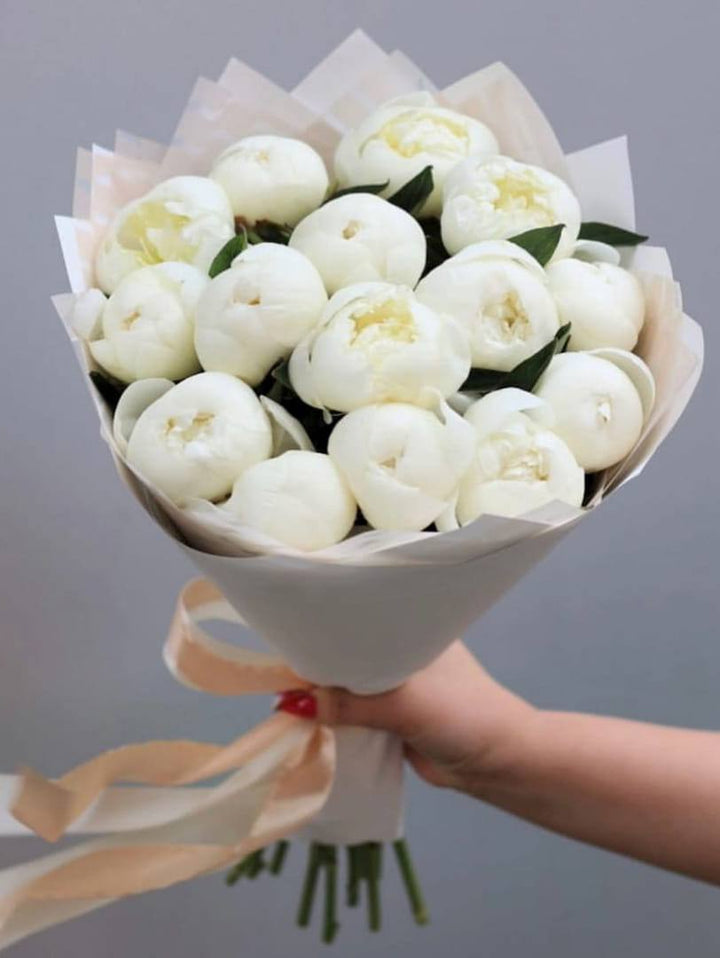 Bouquet of 15 white peonies